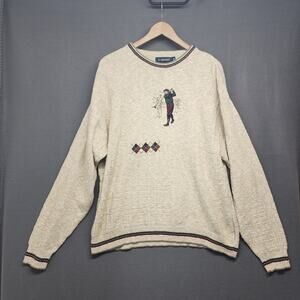 Vintage Carmel Golf Sweater Mens XXL (fits like modern XL) Cream Embroidered USA